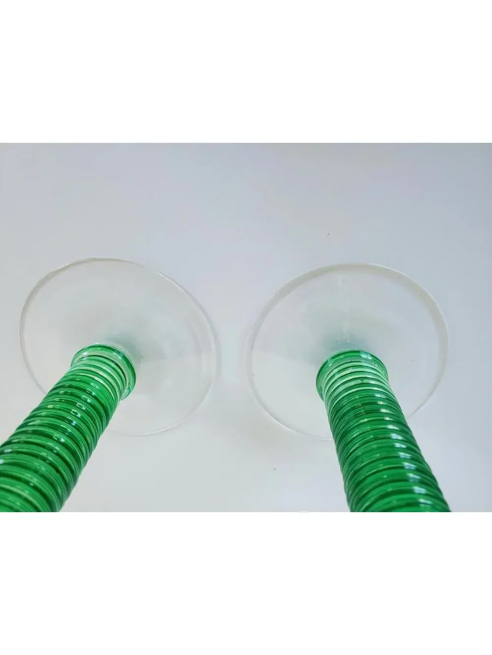 Vintage Green Spiral Glass Candlestick Holders 7
